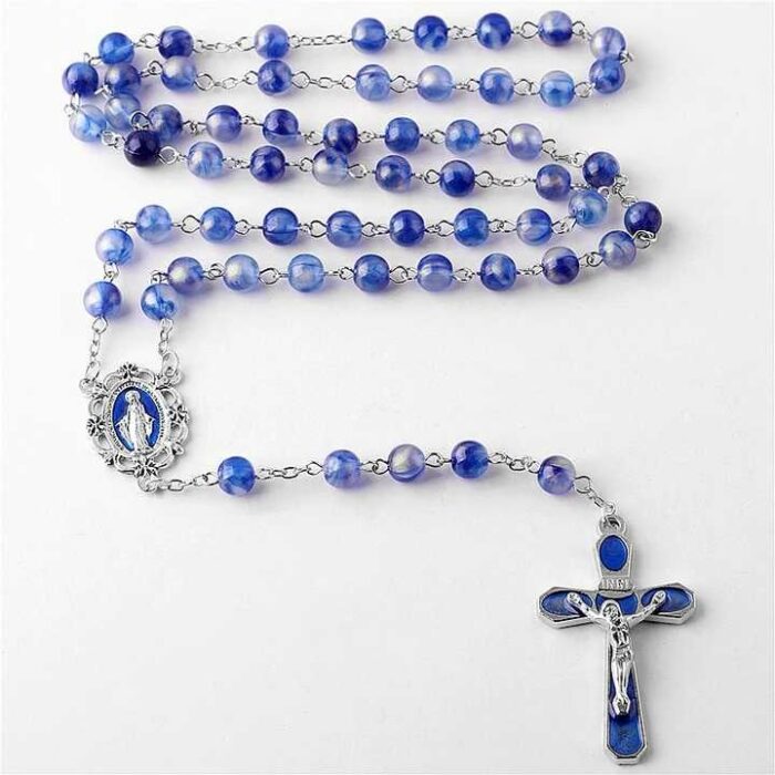 Miraculous Medal Acrylic Flash Beads Rosary Necklace