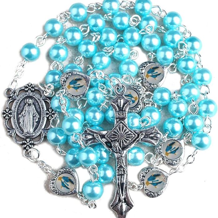 Miraculous Epoxy Heart Medal Rosary
