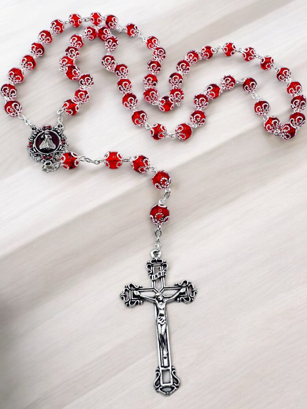 Divine Mercy double Capped red Bead Rosary