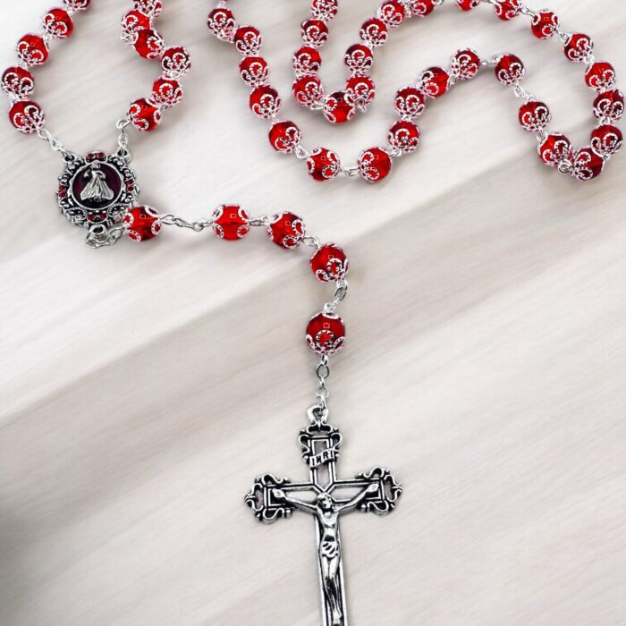Divine Mercy double Capped red Bead Rosary