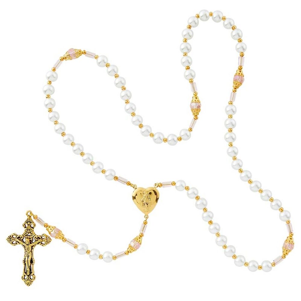 Pearl Wire Strung Heart Locket Rosary