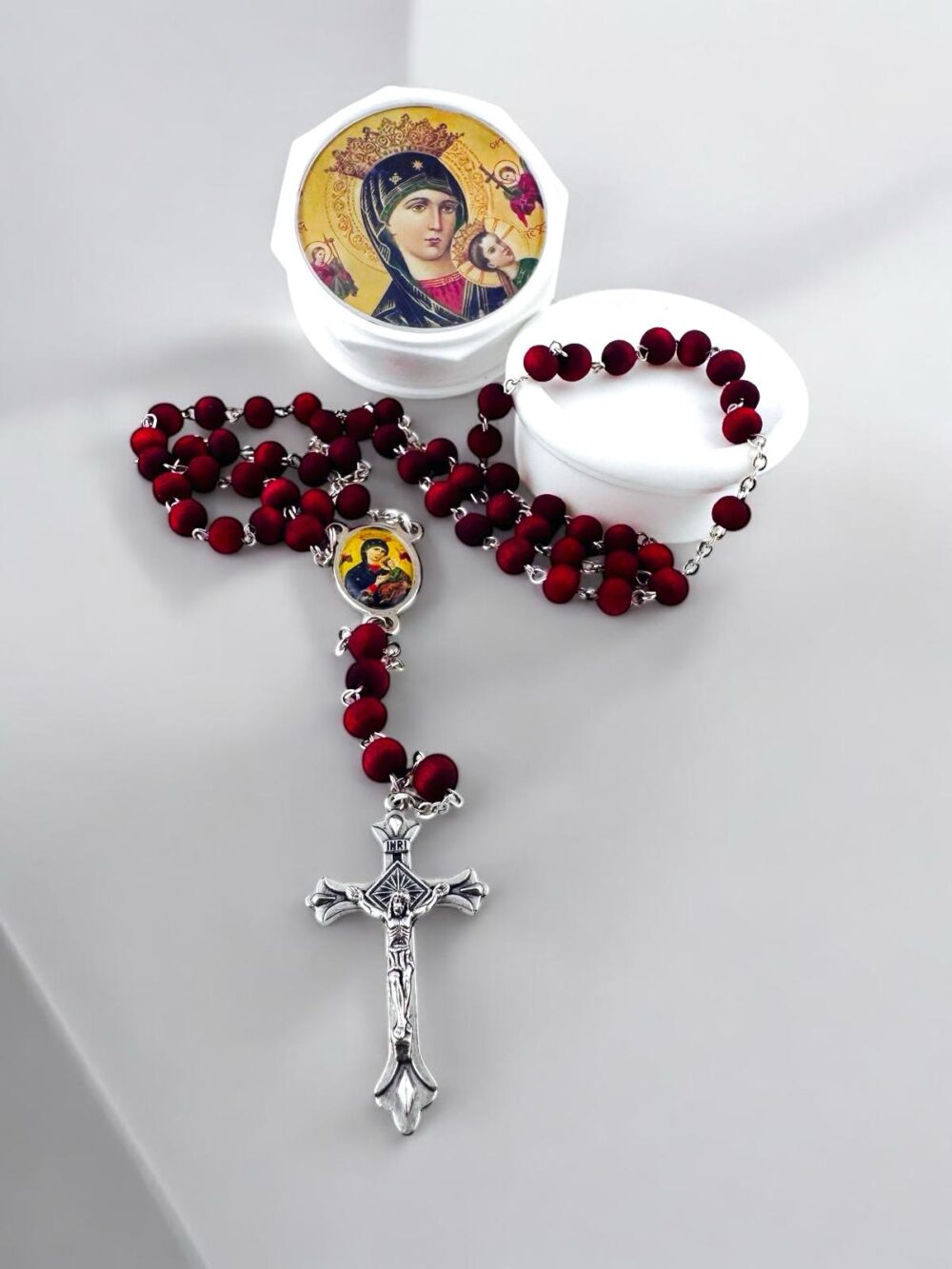 Our Lady of Pertual Help Rose Scented Rosary Red