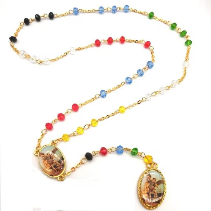 Saint Michael Many-Hueds Crystal Beads Rosary