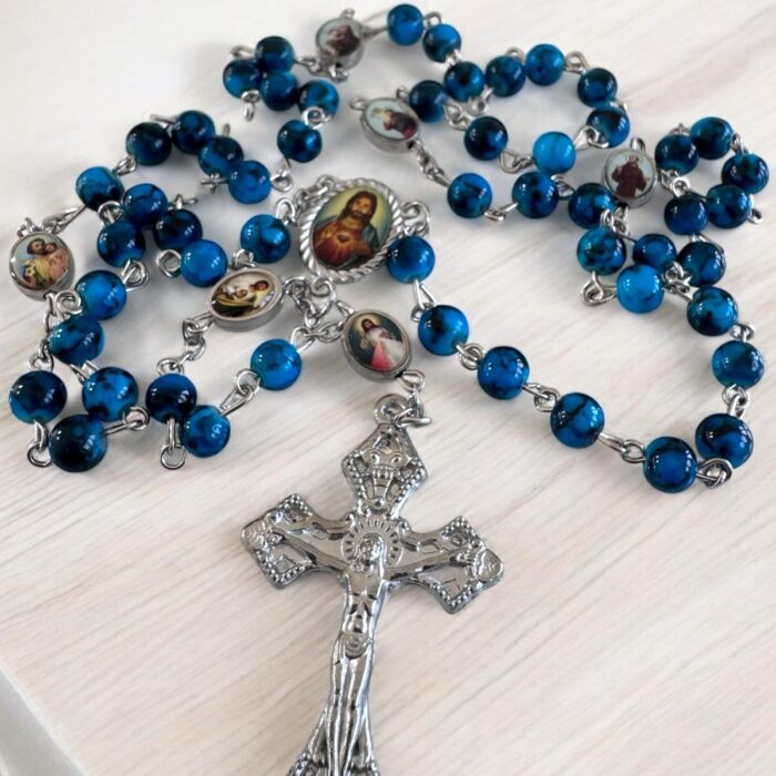 Sacred Heart Blue Acrylic Rosary