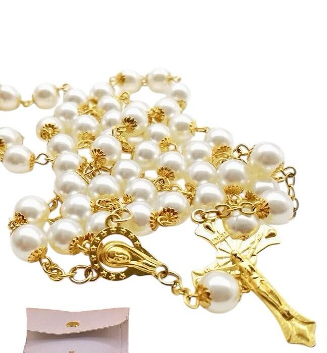 Our Lady of Medugorje White Pearl Rosary