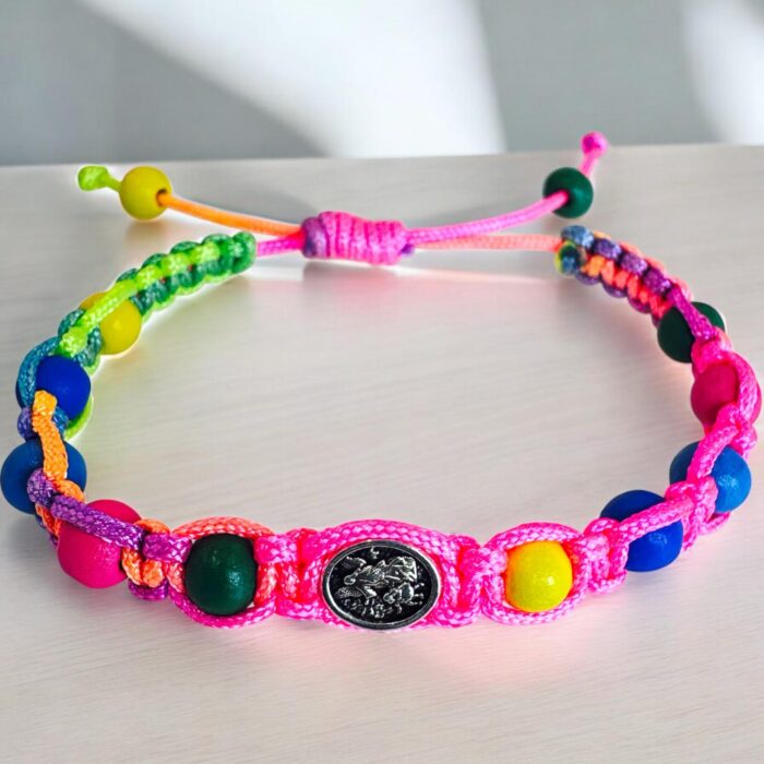 Multicolor Saint Michael macrame adjustable Cord Bracelet