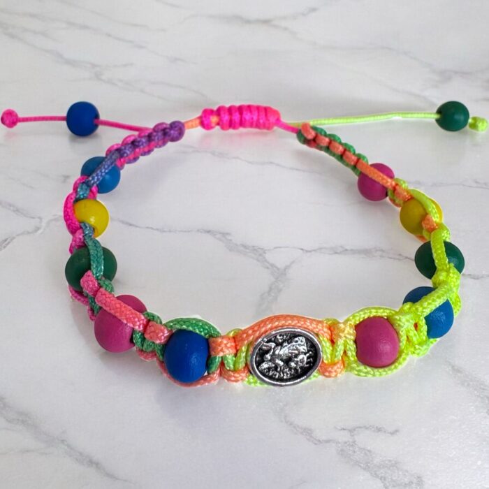 Multicolor Saint Michael macrame adjustable Cord Bracelet