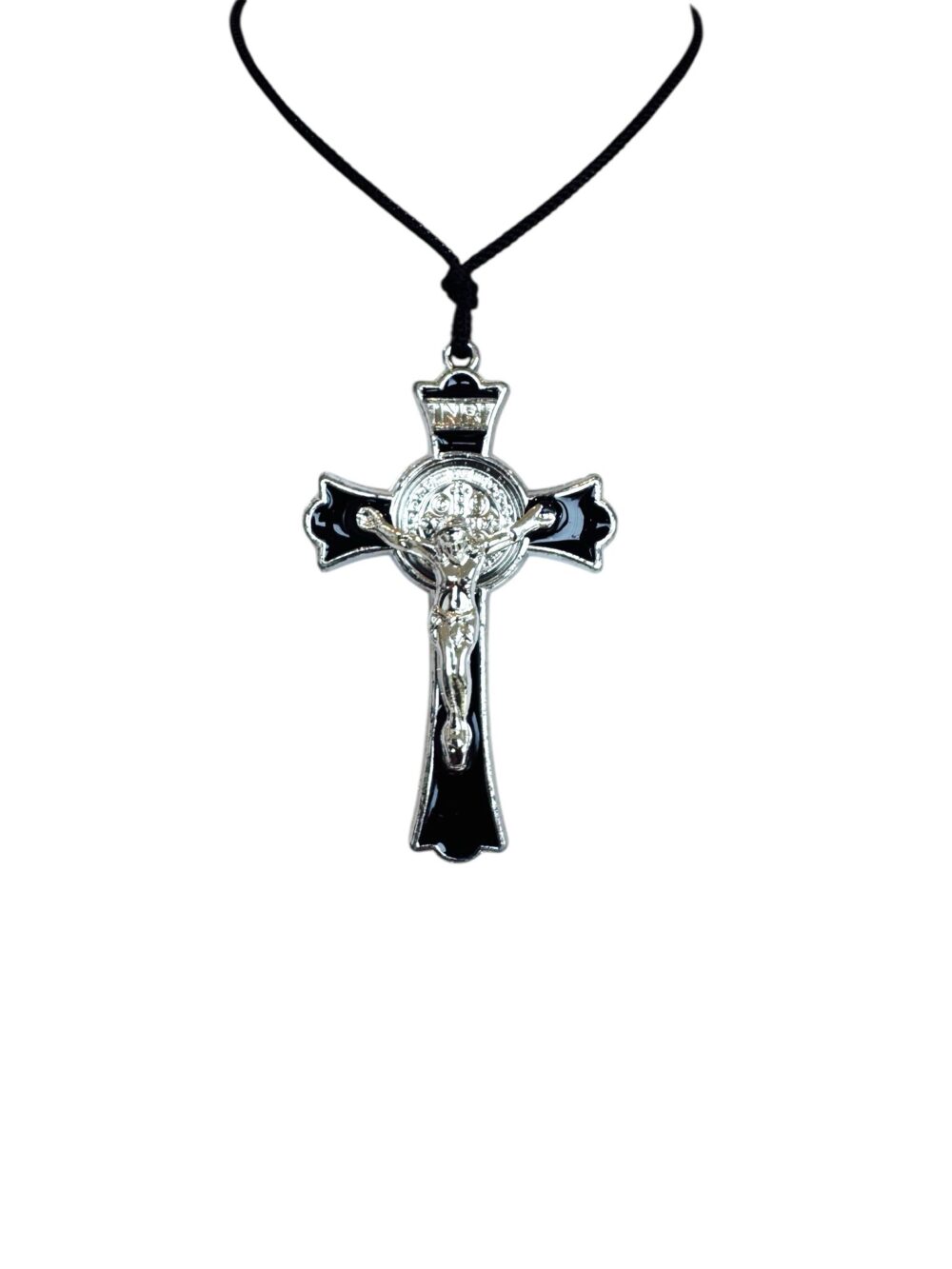 Vintage paracord Saint Benedict medal pendant black enamel
