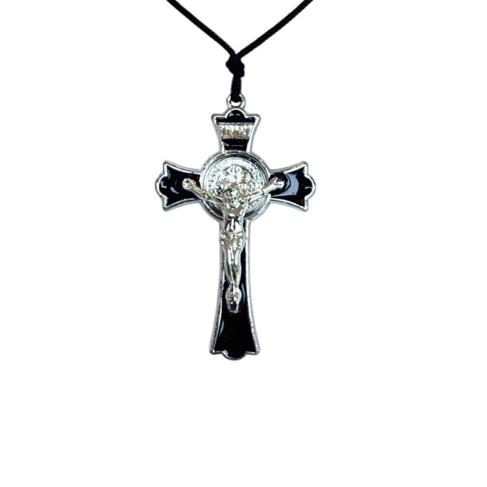 Vintage paracord Saint Benedict medal pendant black enamel