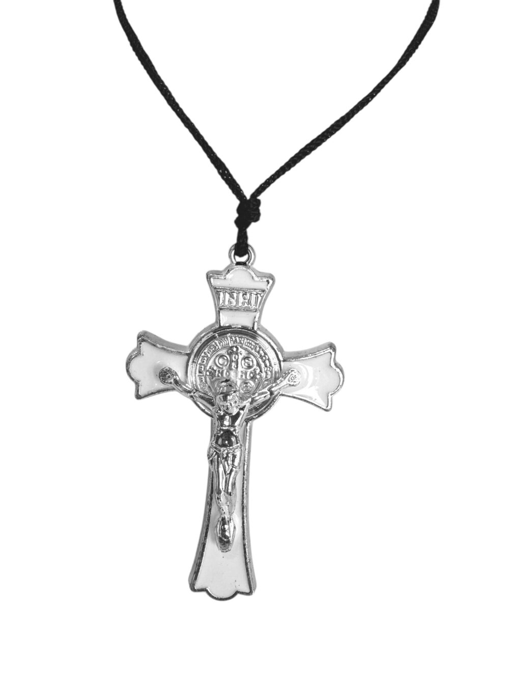 Vintage paracord Saint Benedict medal pendant white enamel