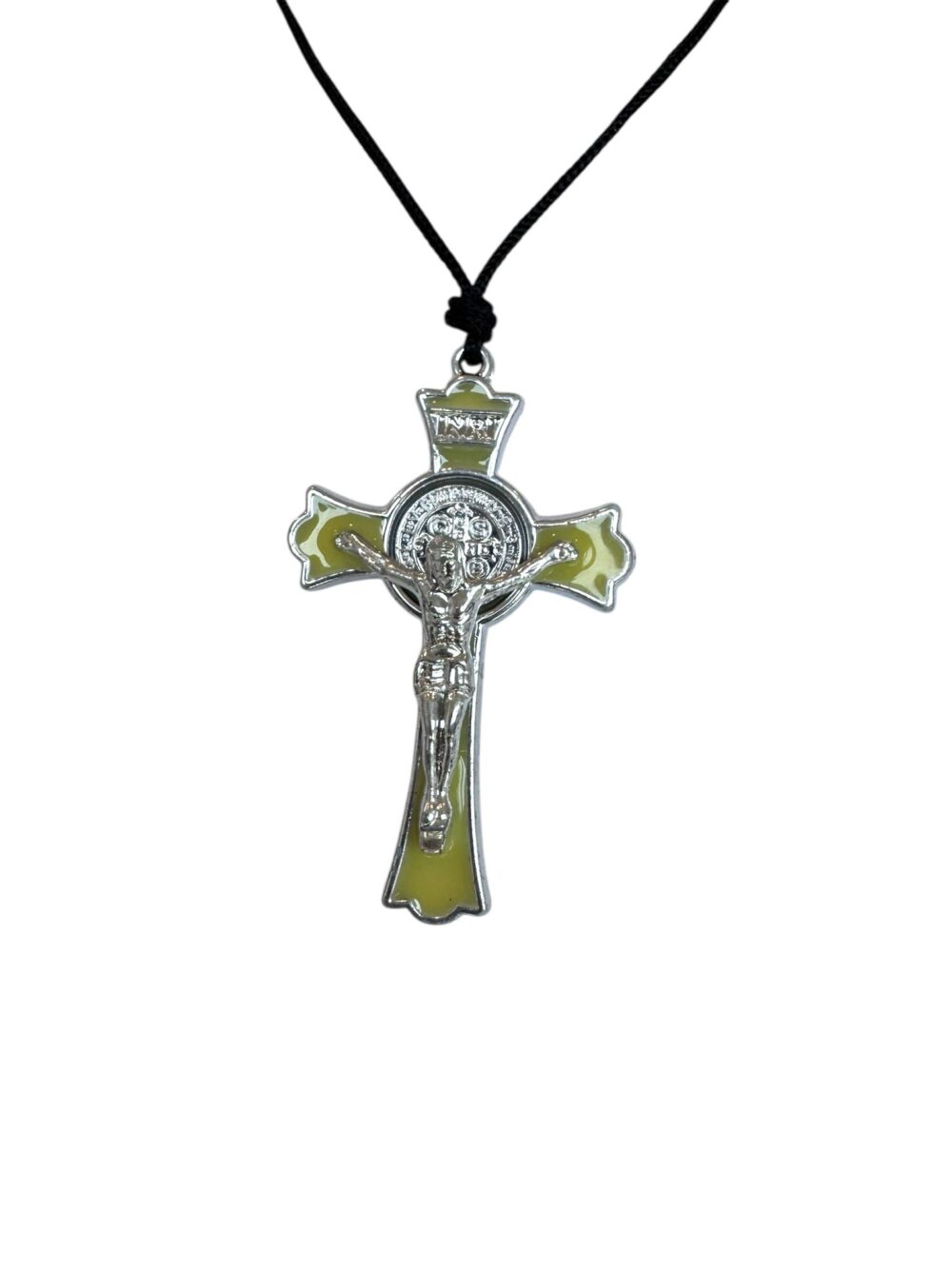 Vintage paracord Saint Benedict medal pendant yellow enamel