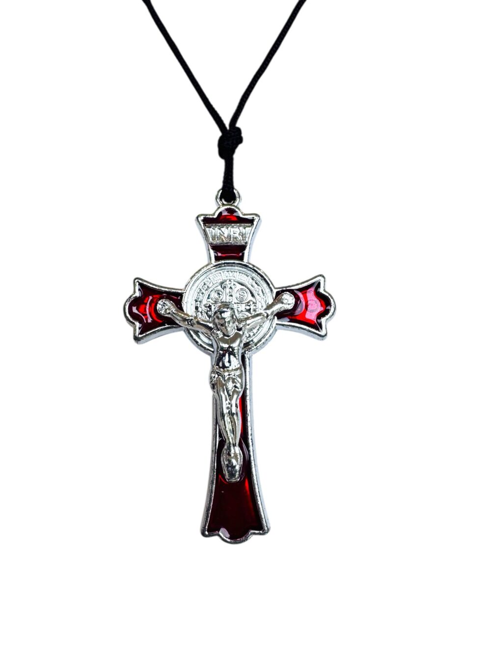 Vintage paracord Saint Benedict medal pendant red enamel
