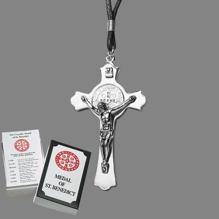 Two-tone Saint Benedict medal prayer box paracord pendant