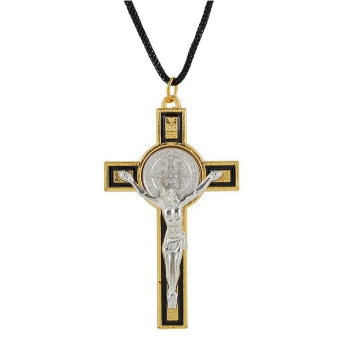 Black Inlay St. Benedict Crucifix Pendant double-tone