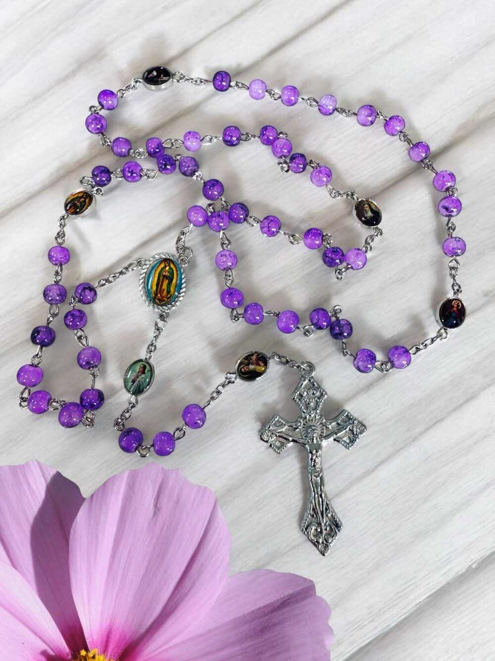 Our lady of Guadalupe acrylic purple rosary