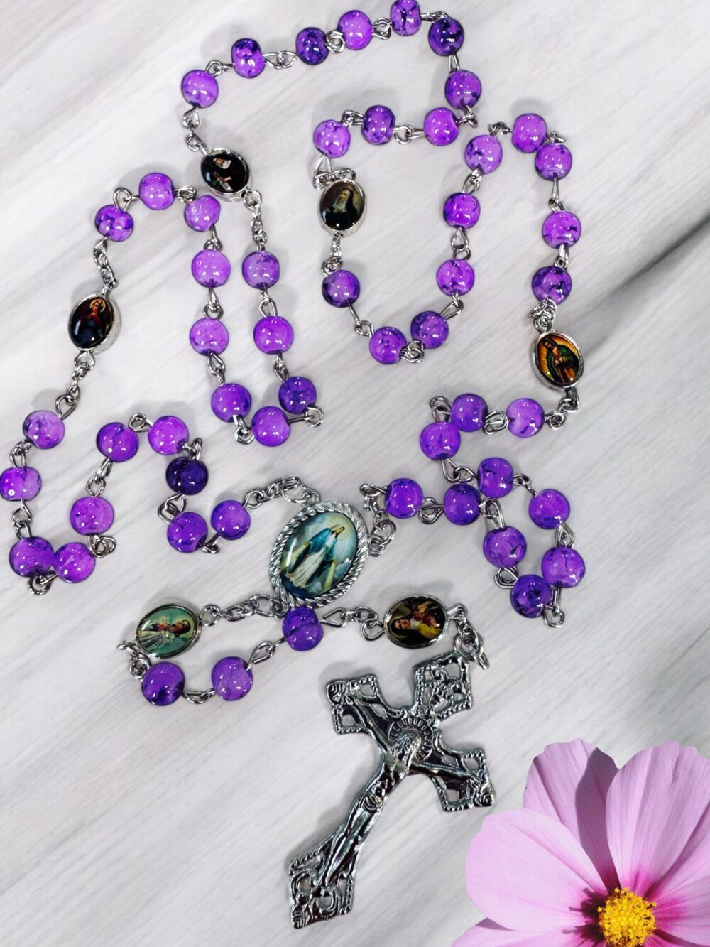 Our lady of Grace acrylic purple rosary