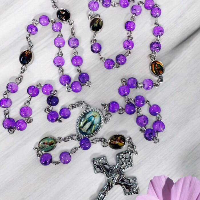 Our lady of Grace acrylic purple rosary