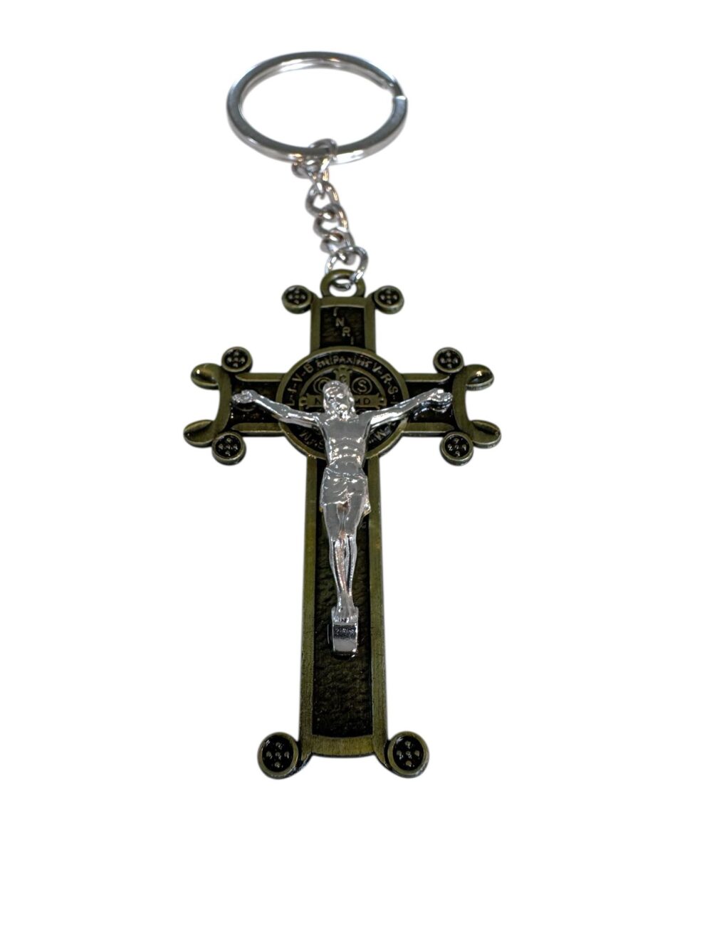 Saint Benedict Antique silver finish keychain metal