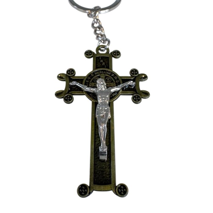 Saint Benedict Antique silver finish keychain metal