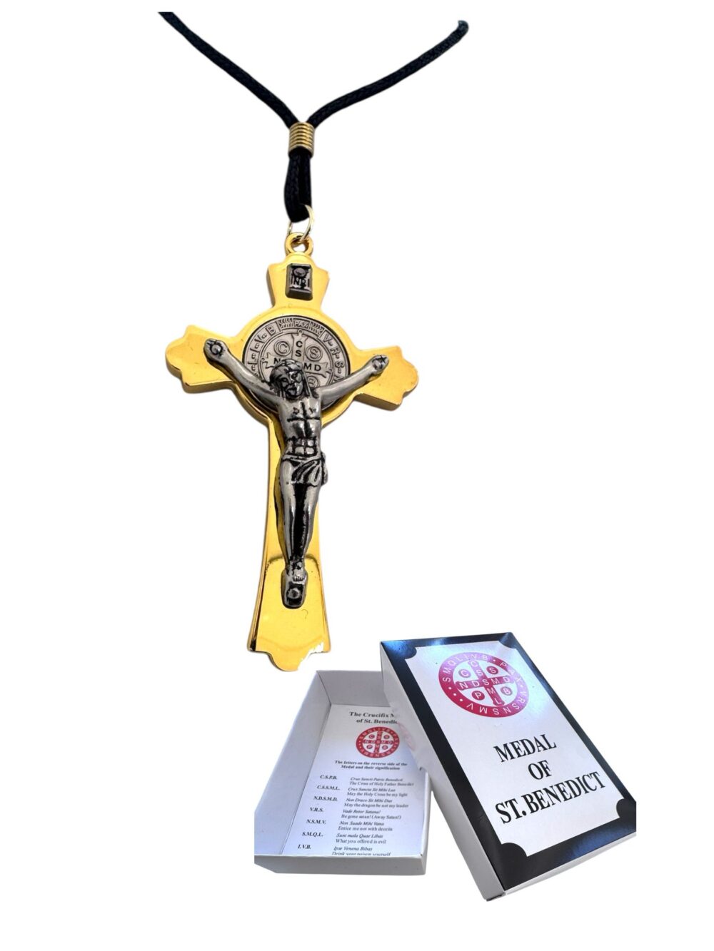 Two-tone gold Saint Benedict medal prayer box paracord pendant