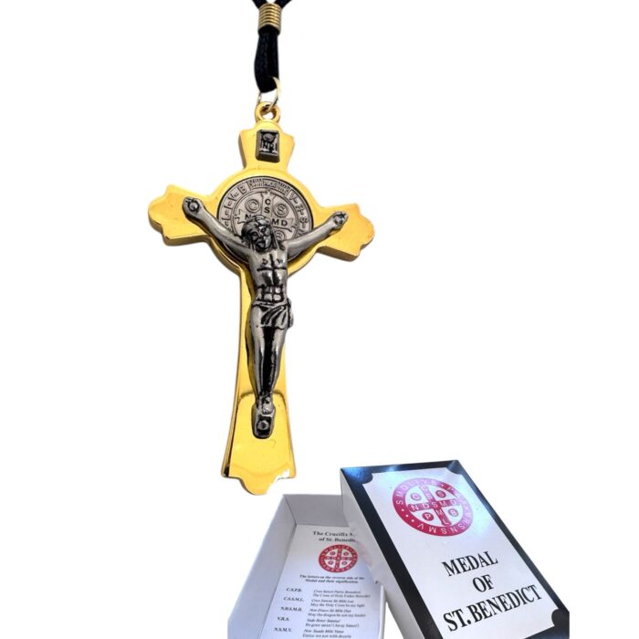 Two-tone gold Saint Benedict medal prayer box paracord pendant