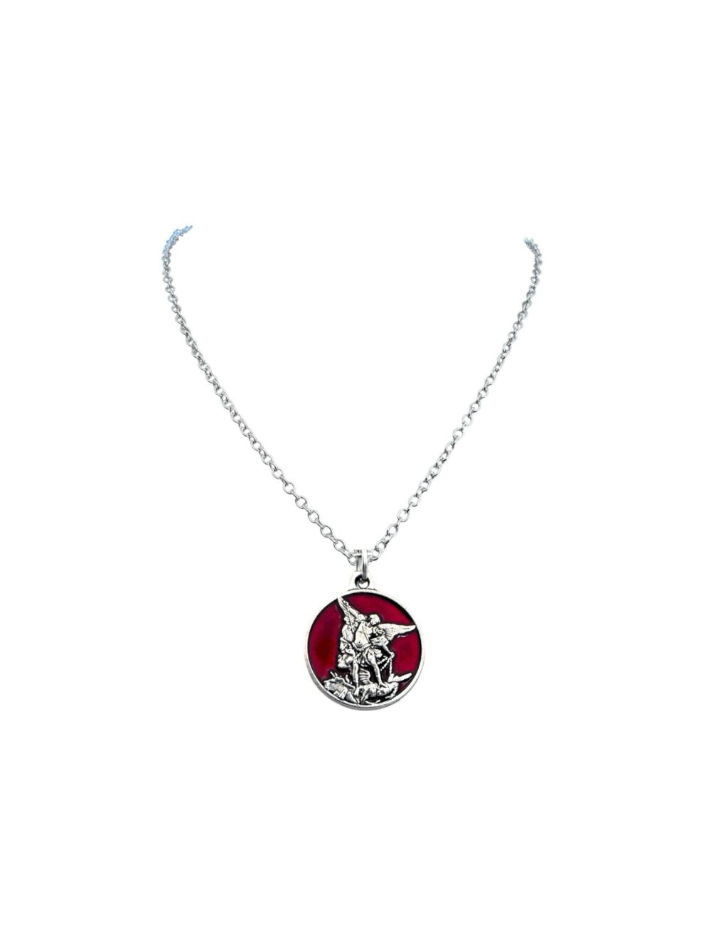Saint Michael mini pendant chain red enamel