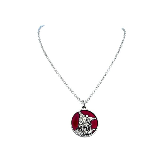 Saint Michael mini pendant chain red enamel