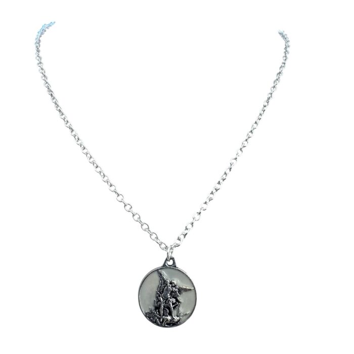 Saint Michael mini pendant chain white enamel