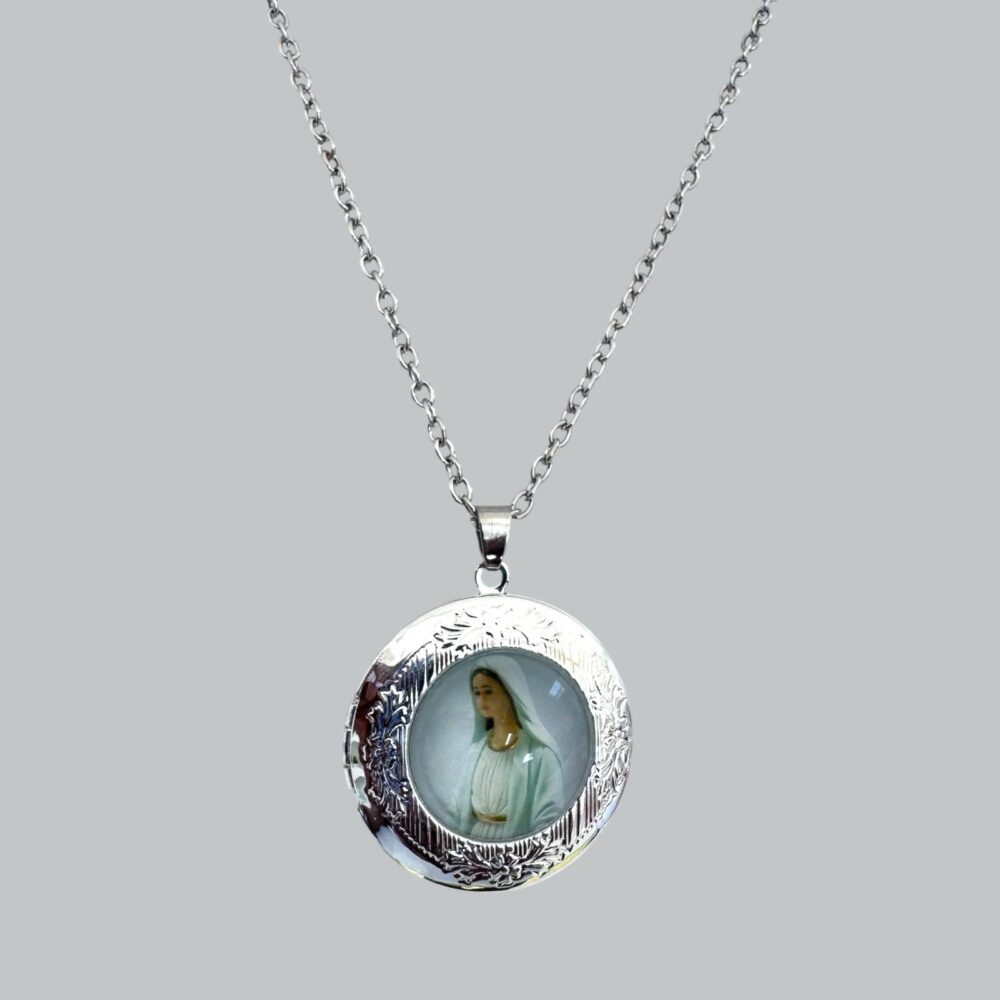 Our lady of medugorge gem locket necklace