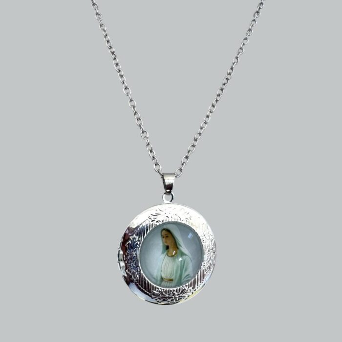 Our lady of medugorge gem locket necklace