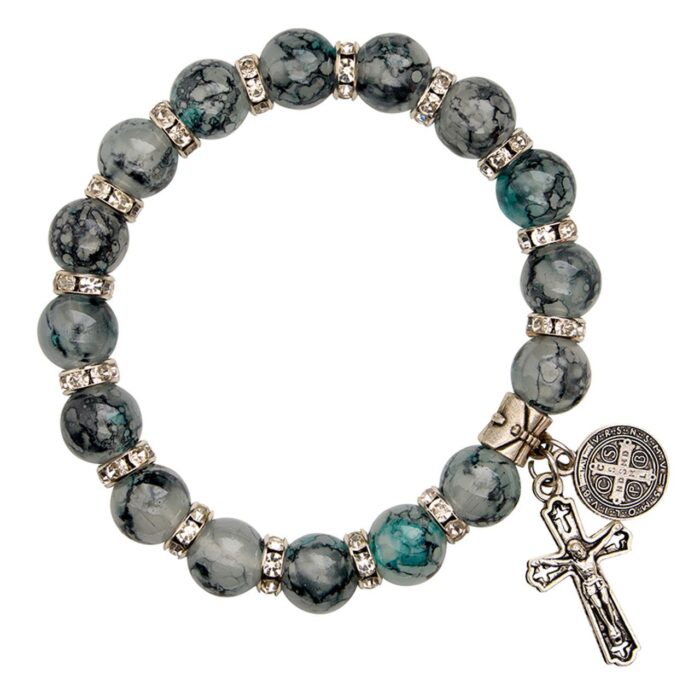 black marble glass bead Saint Benedict bracelet