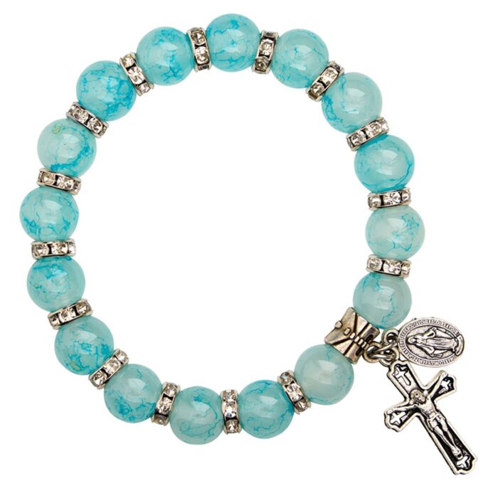 Aqua marble glass bead miraculous charm bracelet