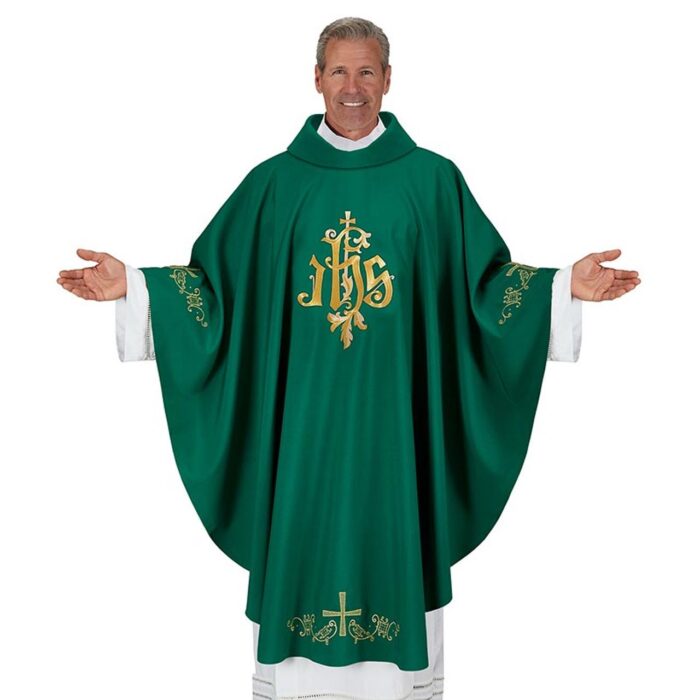 Sorrento collection chasuble IHS green
