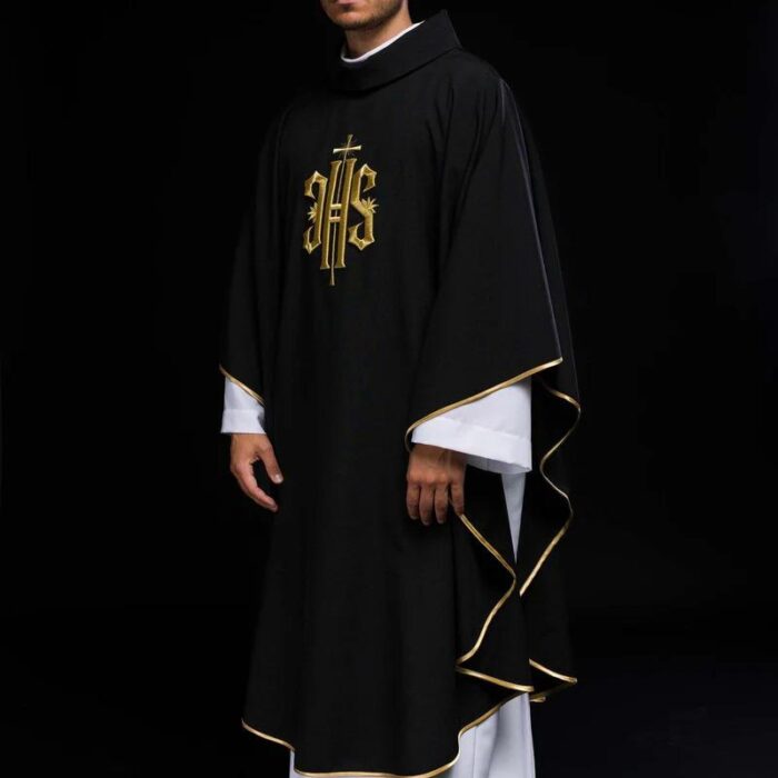 Black Embroidered chasuble with IHS symbol