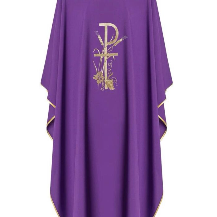 Purple chasuble with gold cross embroidery