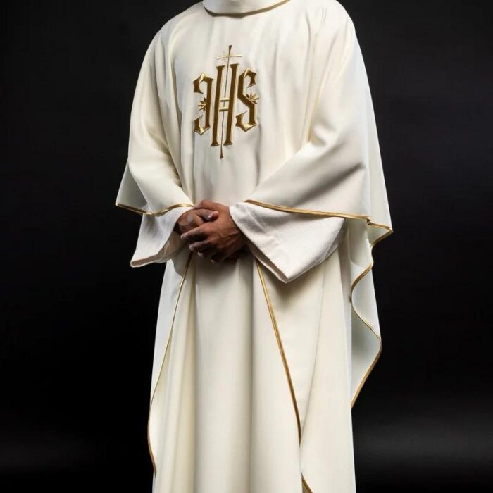Cream Chasuble with IHS embroidery in ecru
