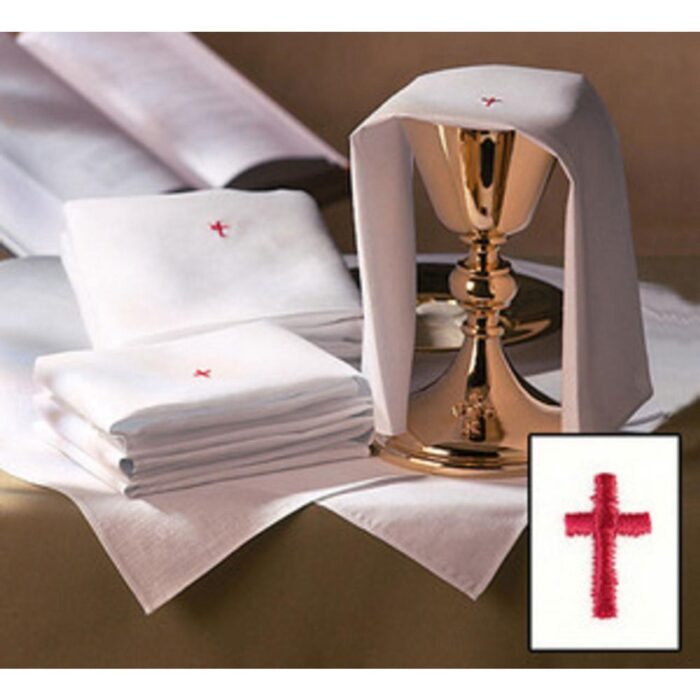 Red Cross Chalice Pall w/ Insert - 100% Linen white - 7x7 in - (1 piece linen)