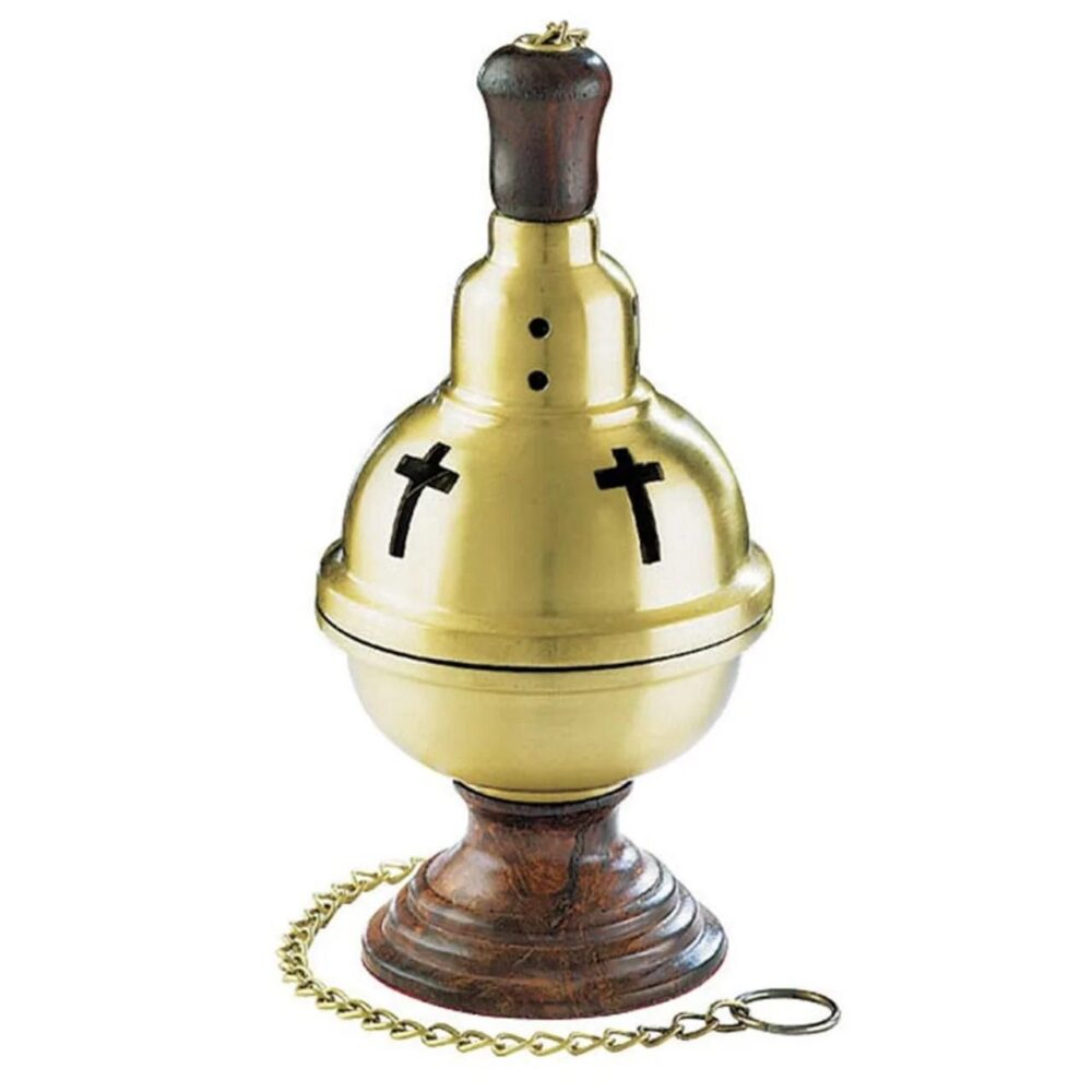 Censer brass With Wood Base 9"