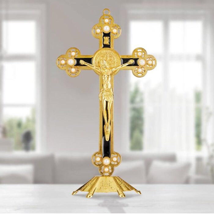 Saint Benedict Standing Crucifix with pearl decor