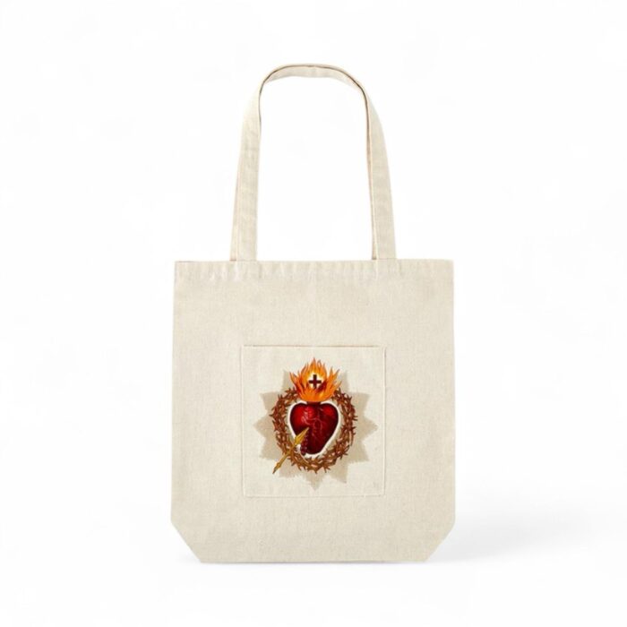 Sacred Heart Canvas Tote Bag with Pocket