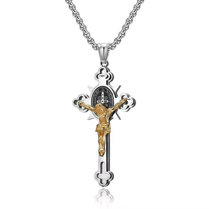 Saint Benedict Stainless Steel Gold Plated Corpus Necklace pendant