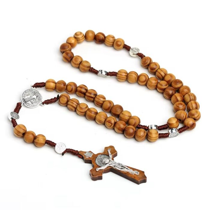 Saint Benedict Corded Brown Wooden Rosary