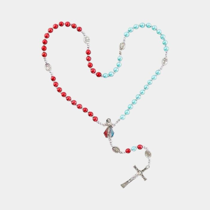 Red and Blue Divine Mercy Medals Rosary